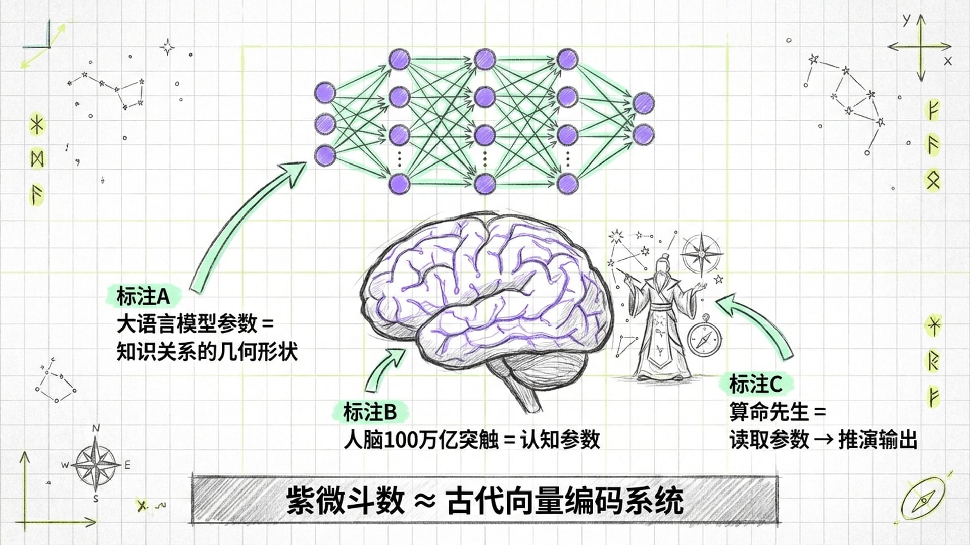 AI大模型参数与人脑突触连接对比图