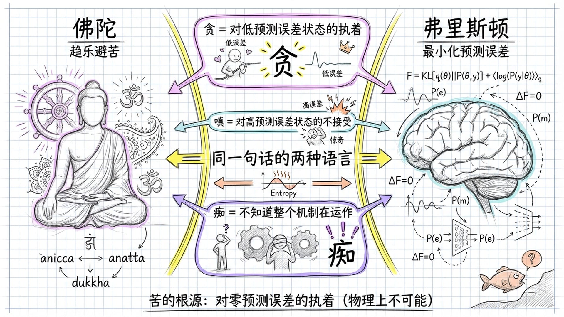自由能原理：最小化惊奇，贪嗔痴的神经科学解构