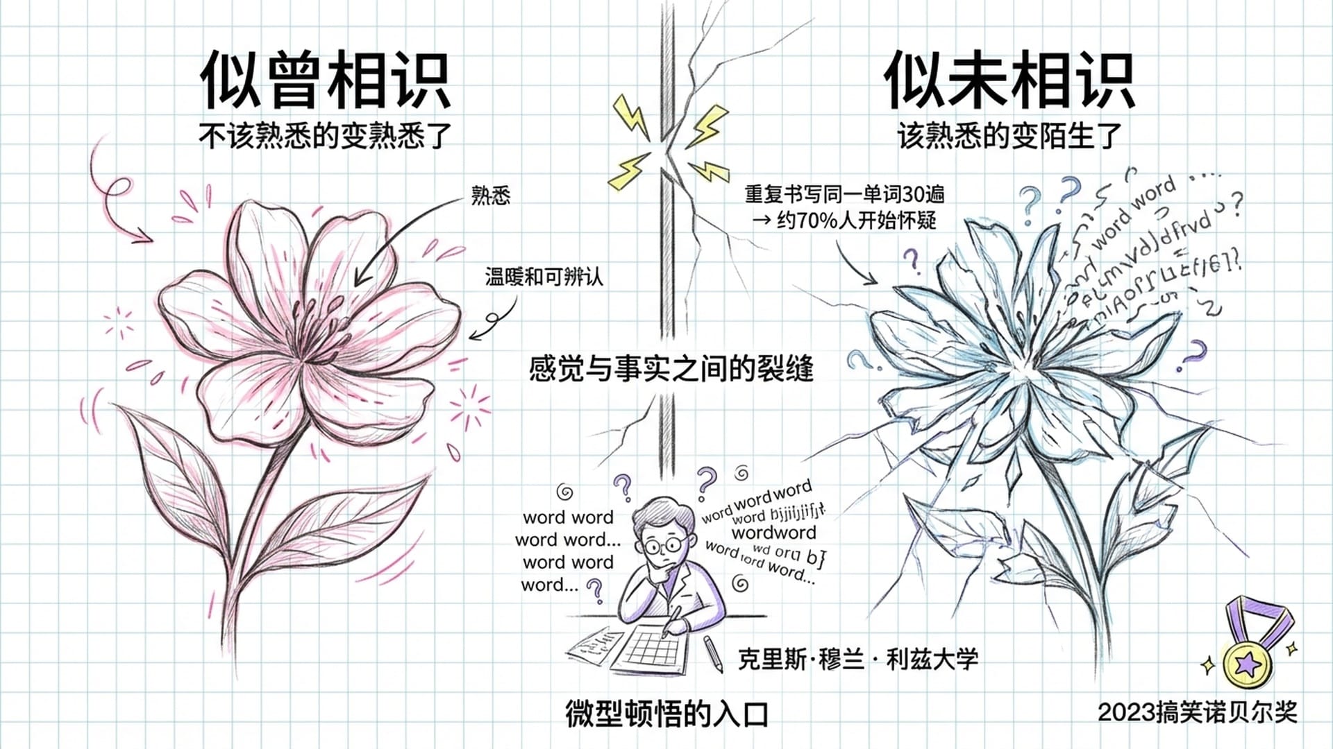 镜面反射，正常盛开的花与镜中陌生扭曲的花并置