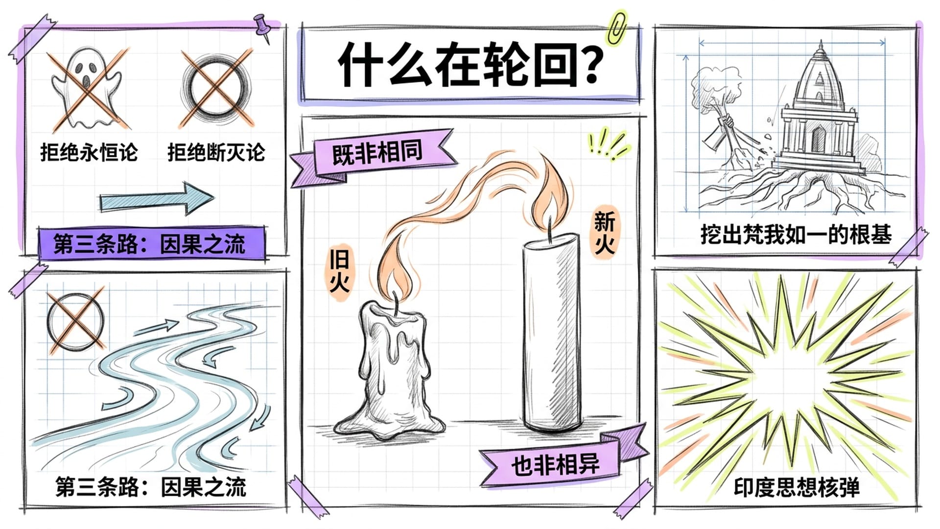 蜡烛传递火焰，既非相同也非相异