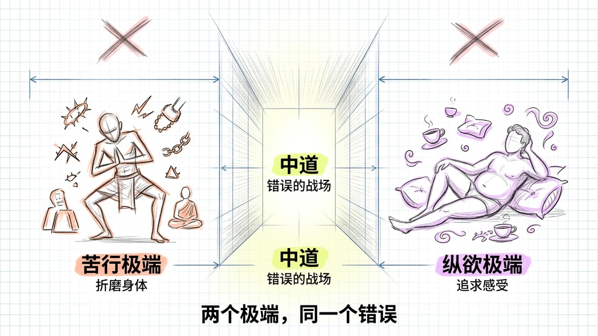 纵欲与苦行的对比，中道的空白中心