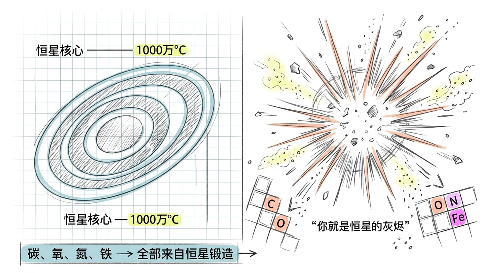 恒星内部核聚变与超新星爆炸抛洒重元素