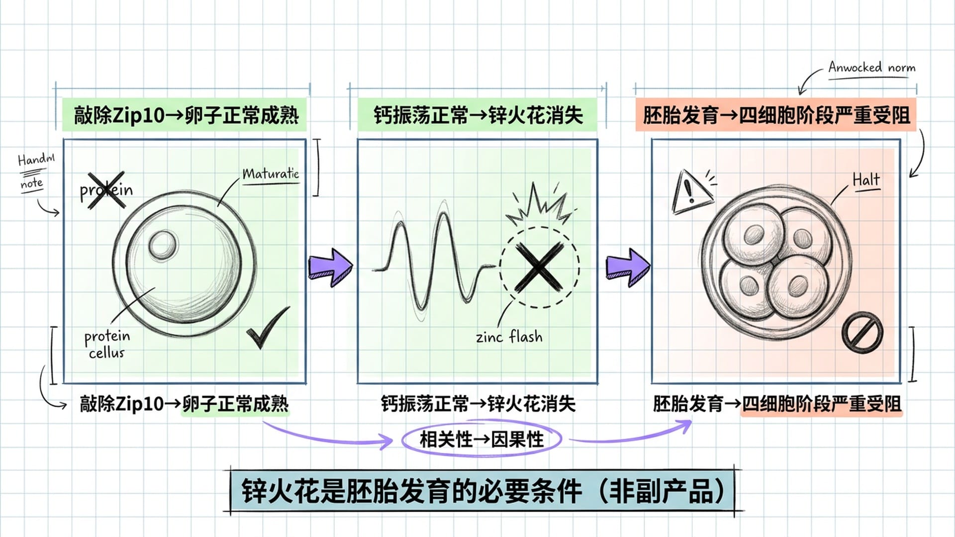 基因敲除实验对照：锌火花消失导致胚胎发育受阻