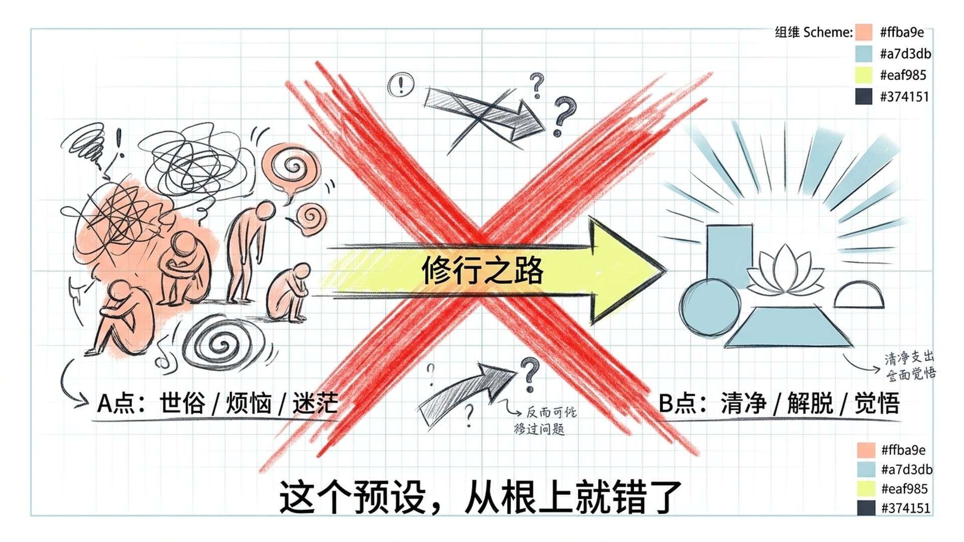 A到B的修行路径被大叉号否定