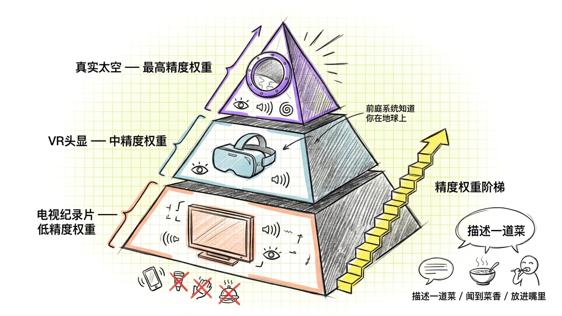 精度权重对比：电视 vs VR vs 真实太空