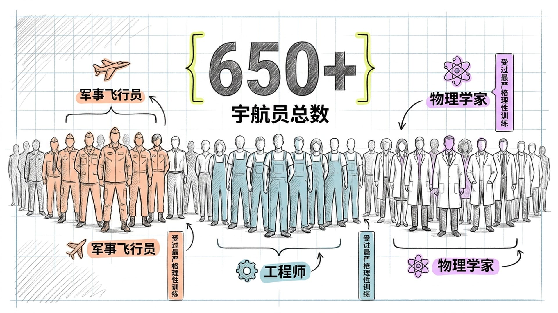 宇航员队伍与职业构成示意