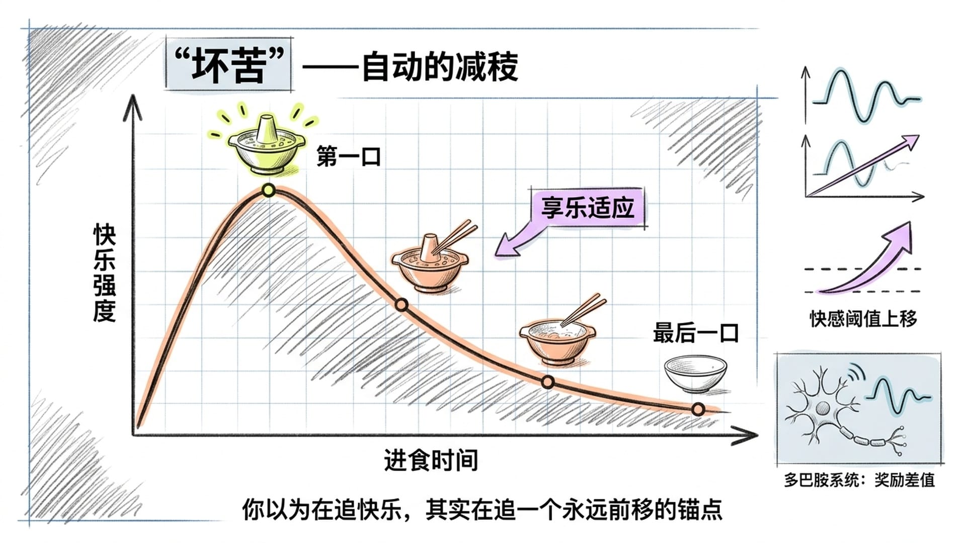 快感衰减曲线与享乐适应示意图