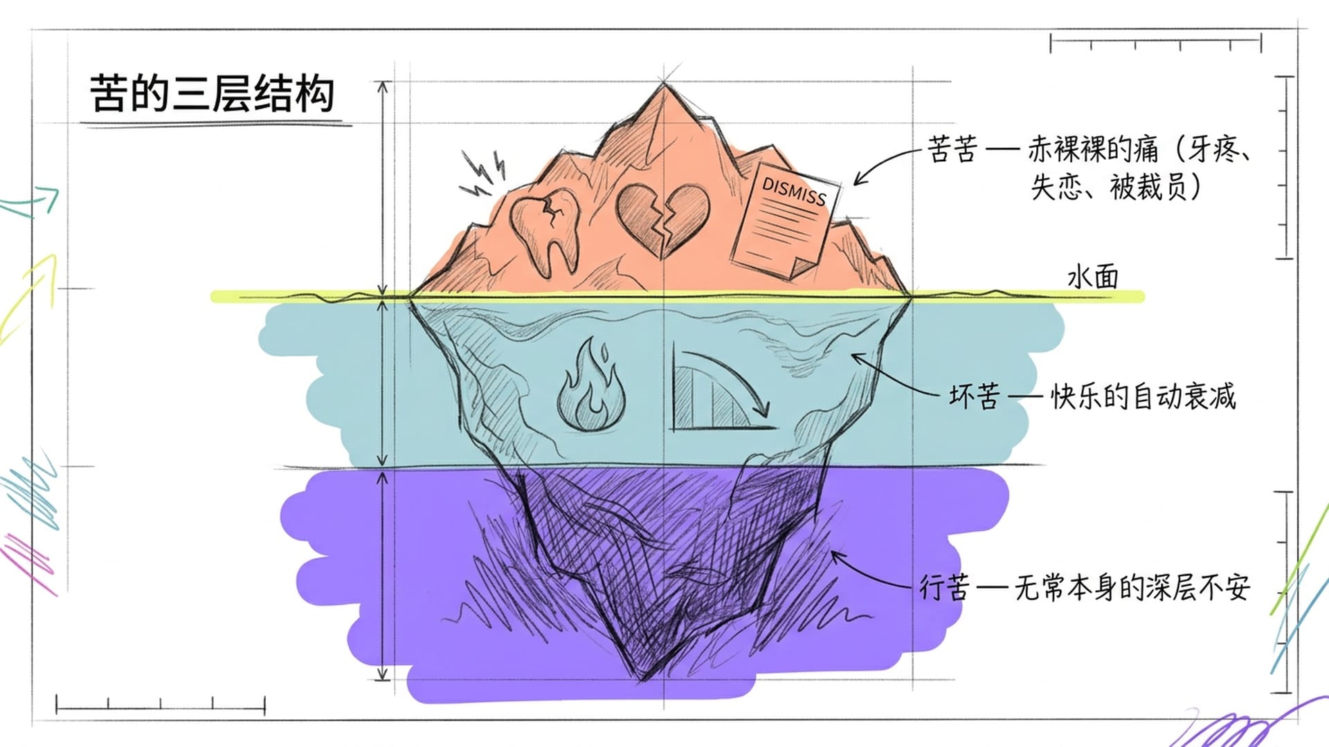 苦的三层冰山结构
