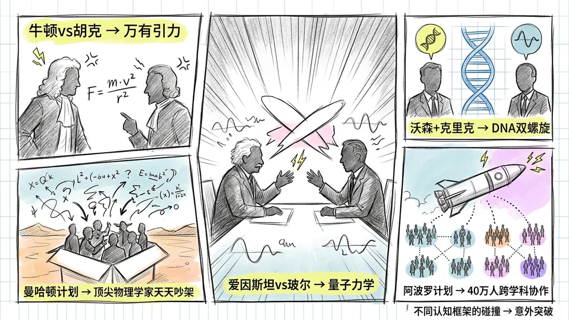 碰撞产生文明突破：牛顿、沃森与克里克、爱因斯坦与玻尔