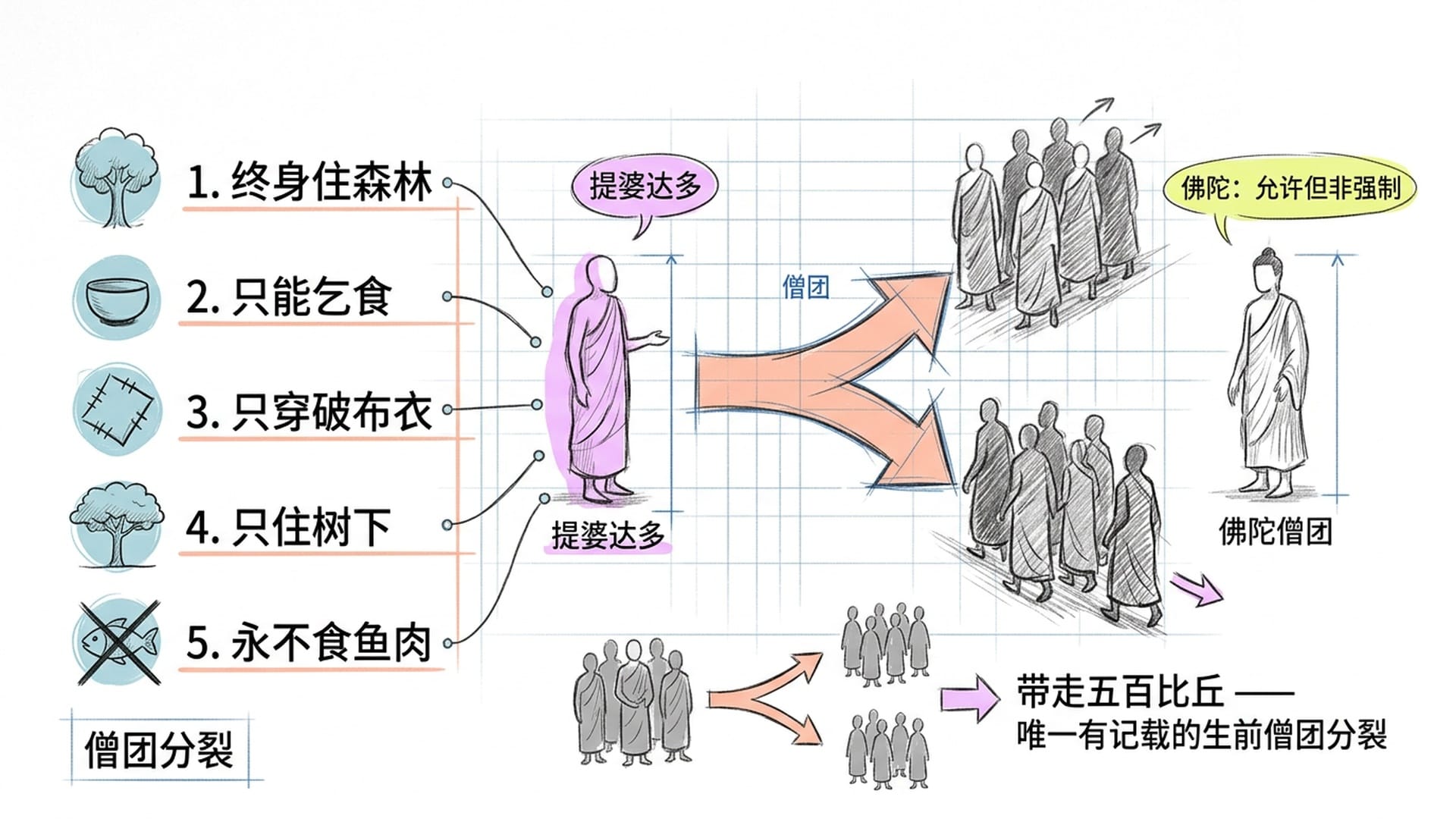僧团分裂:五百比丘离去