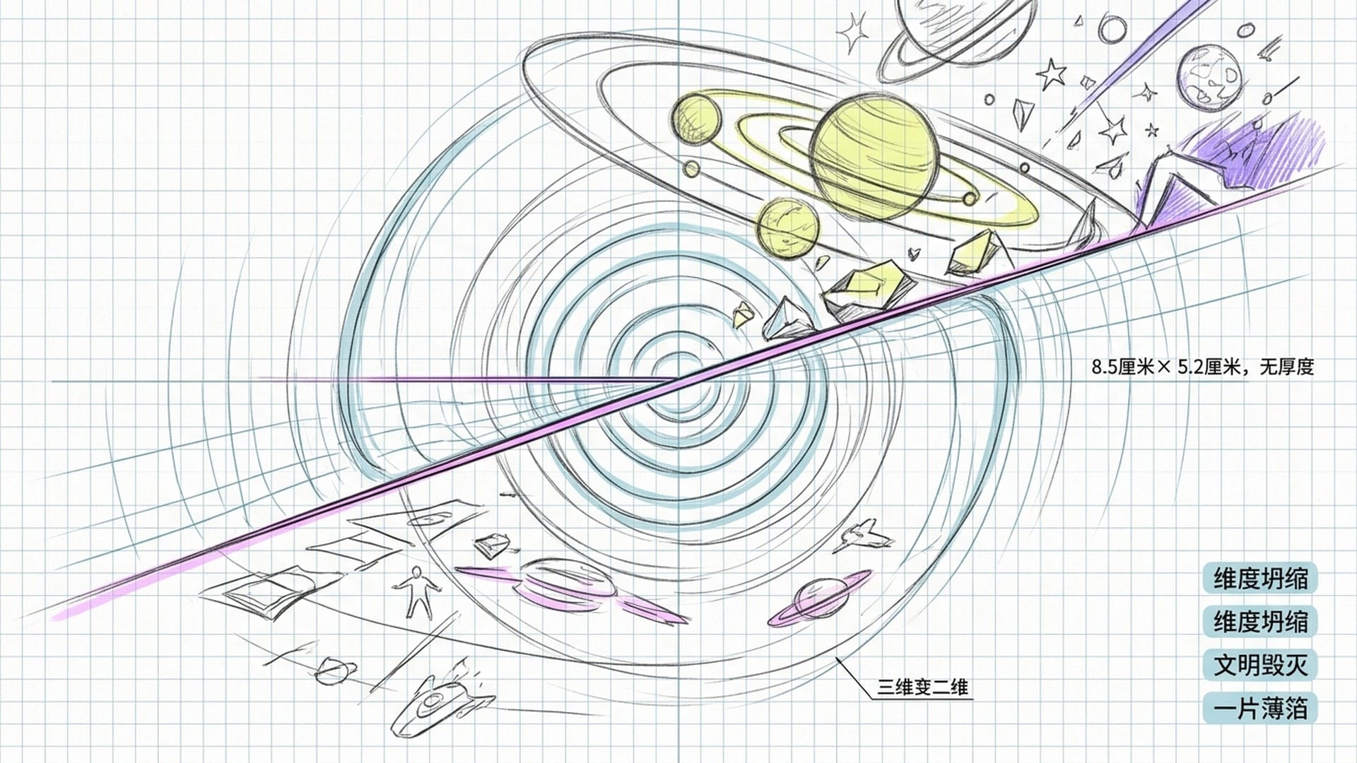 二向箔压扁太阳系的戏剧性画面