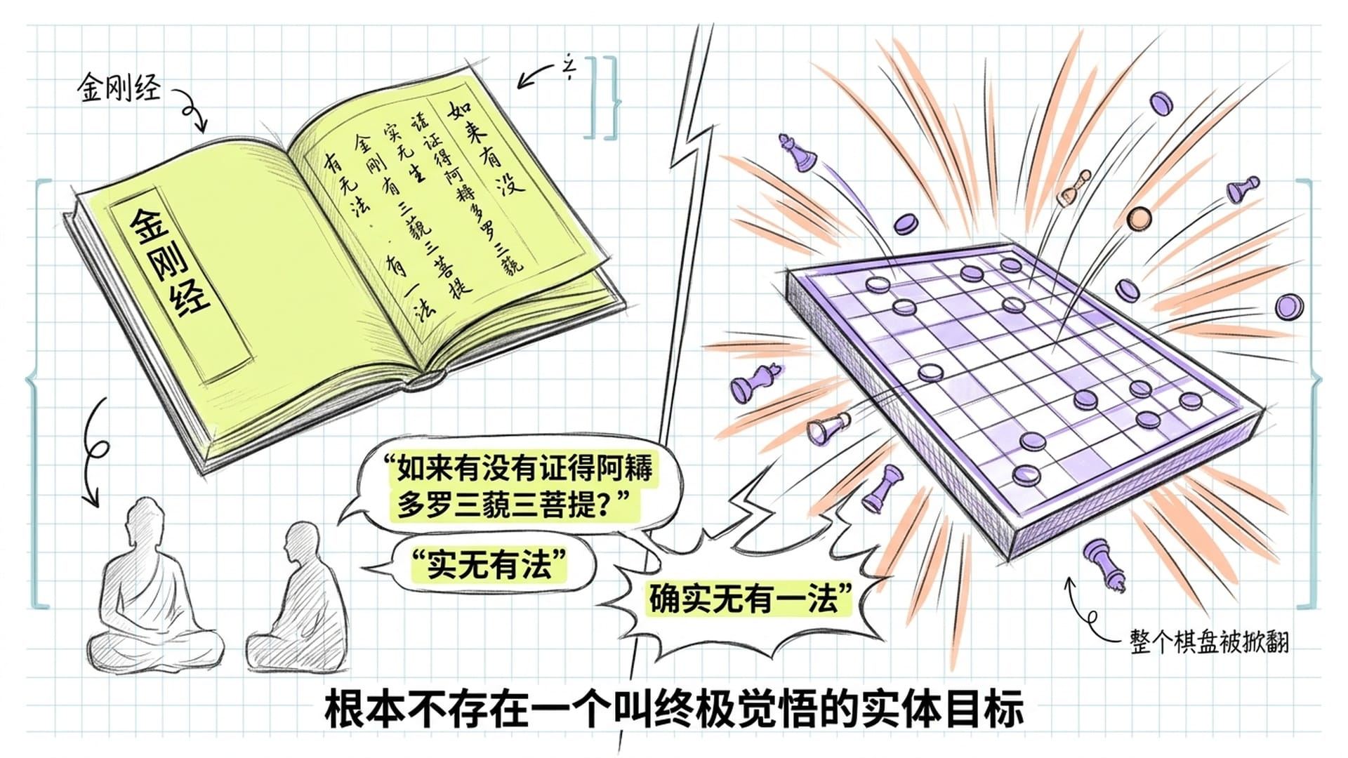 金刚经古籍与棋盘被掀翻