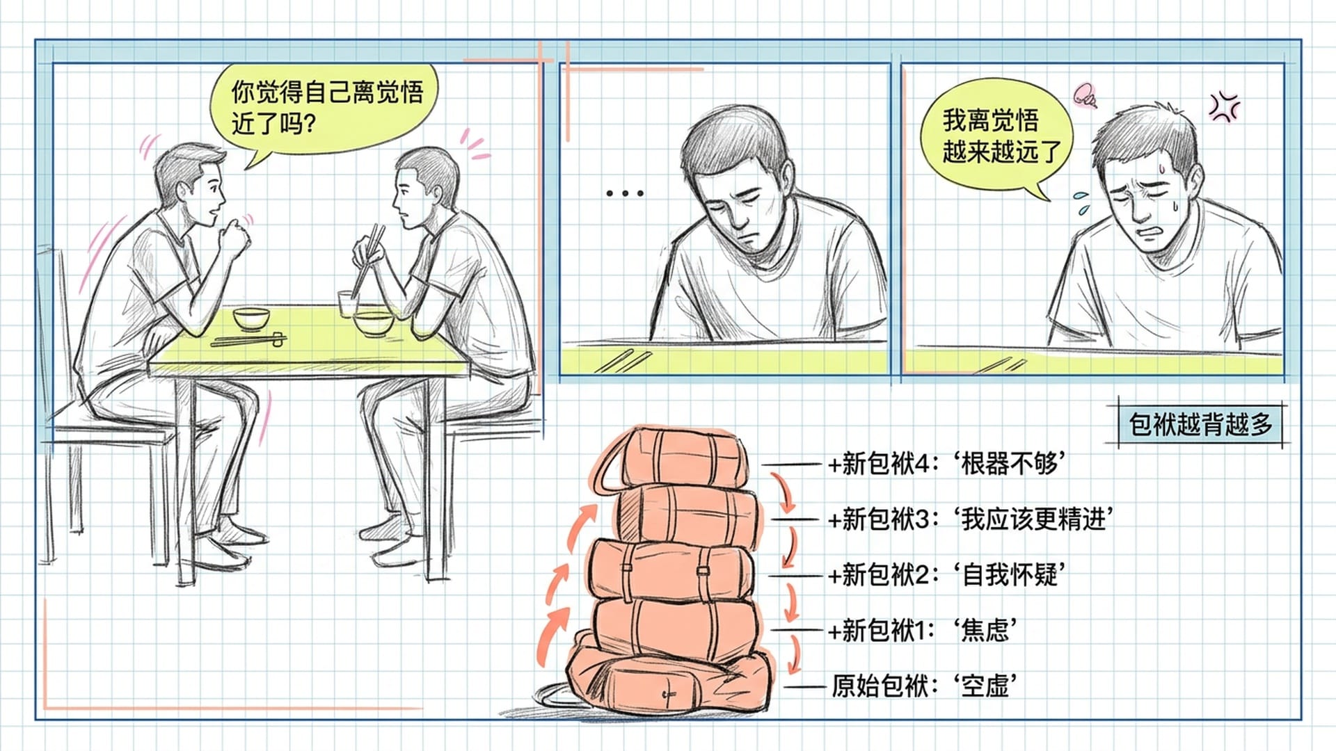 饭桌对话场景，包袱越叠越多