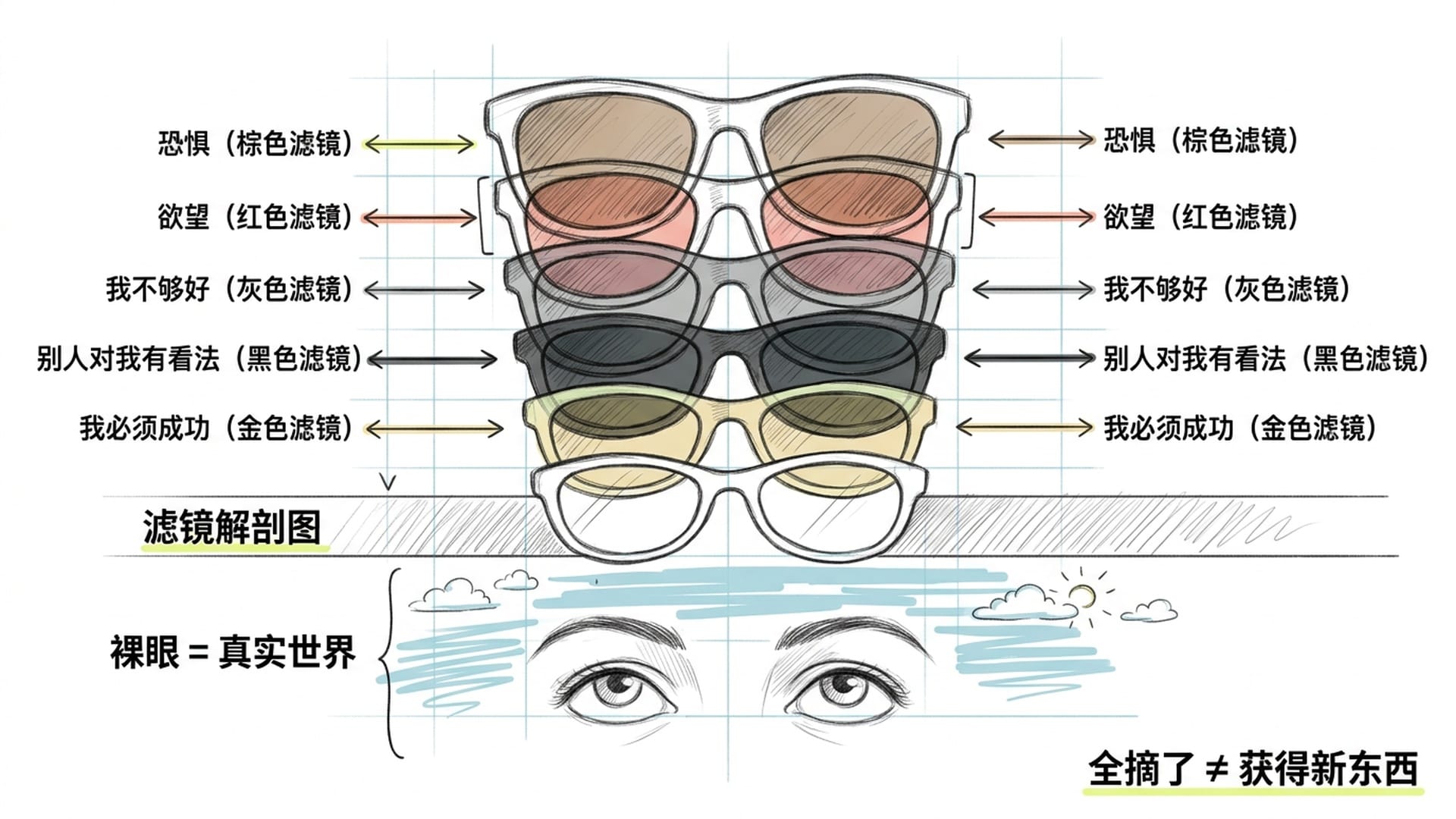 一万副彩色眼镜层叠，滤镜剥离显现真实蓝天