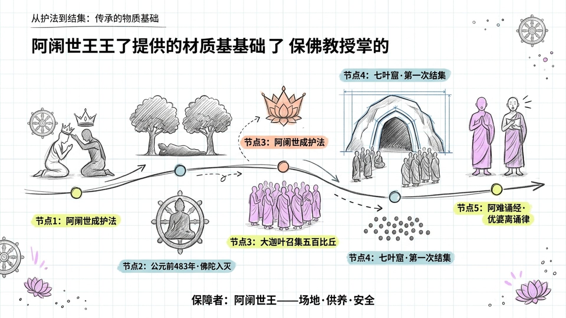 第一次结集：阿难背诵经典，阿阇世王提供保障