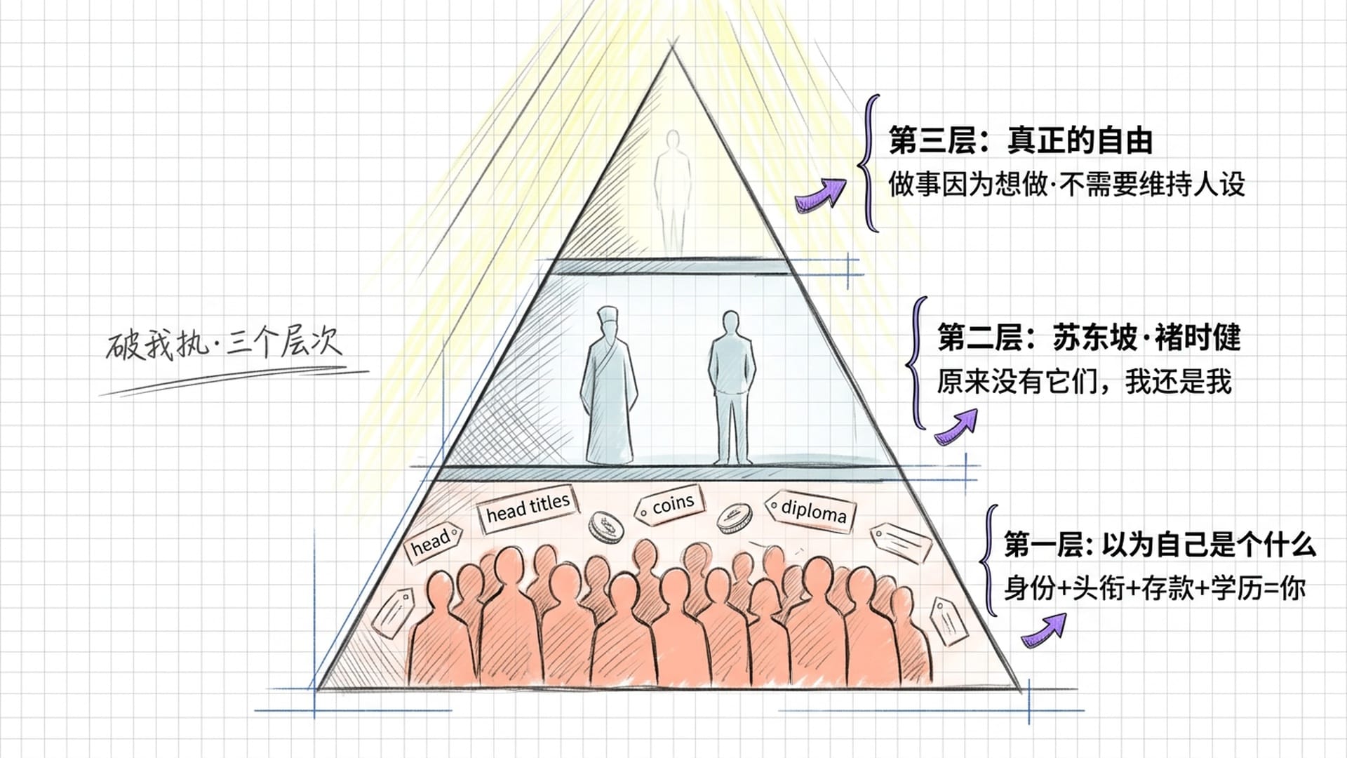 破我执的三个层次：从以为自己是什么，到发现什么都不是，到知道什么都不是才是最大自由
