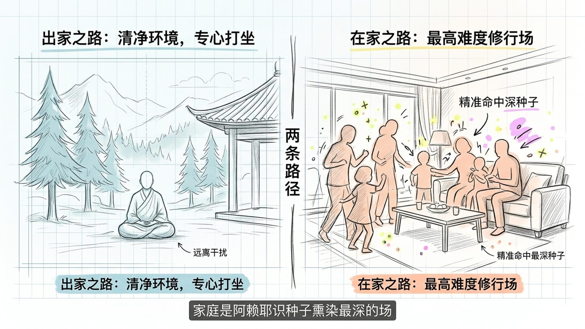 清净山林与家庭道场的对比