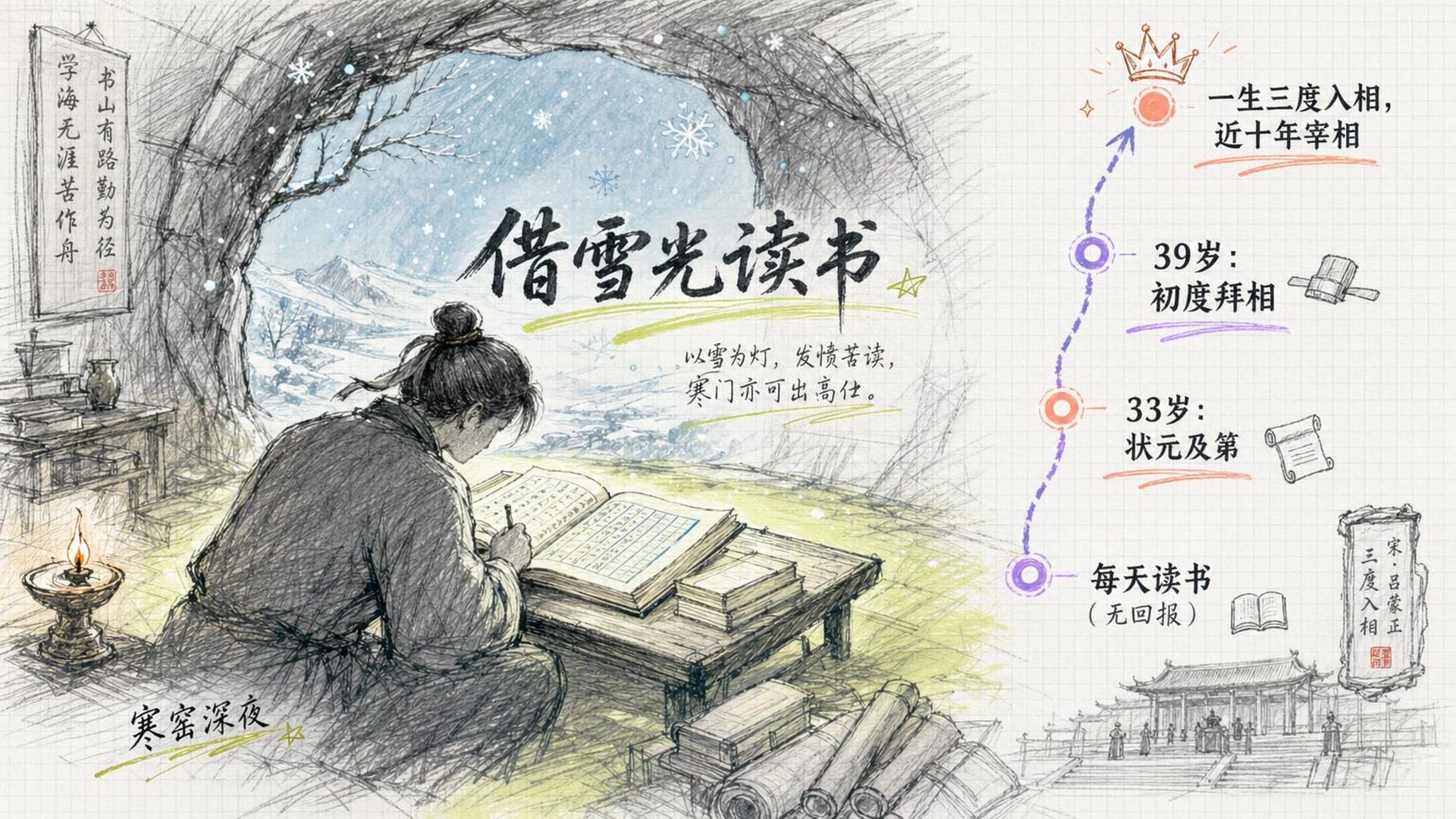 寒窑雪夜，吕蒙正借雪光读书