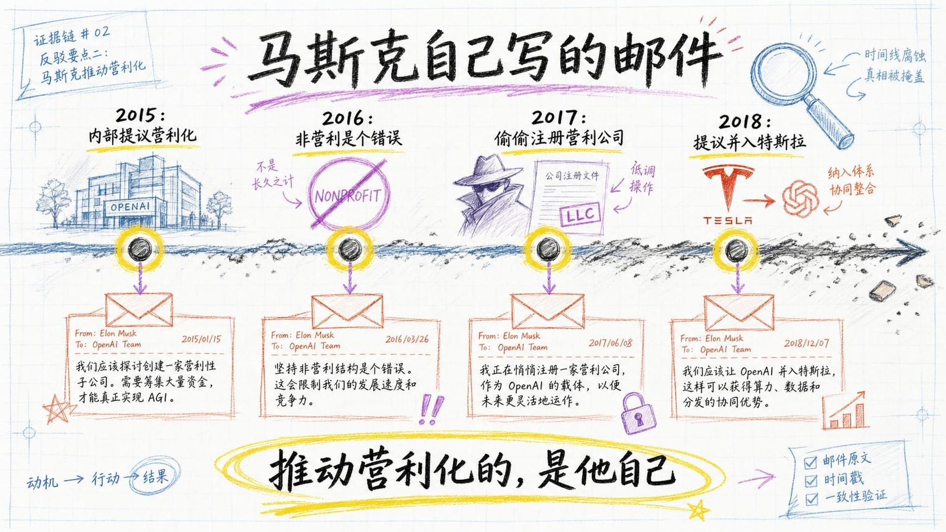 马斯克历年推动营利化的邮件时间轴