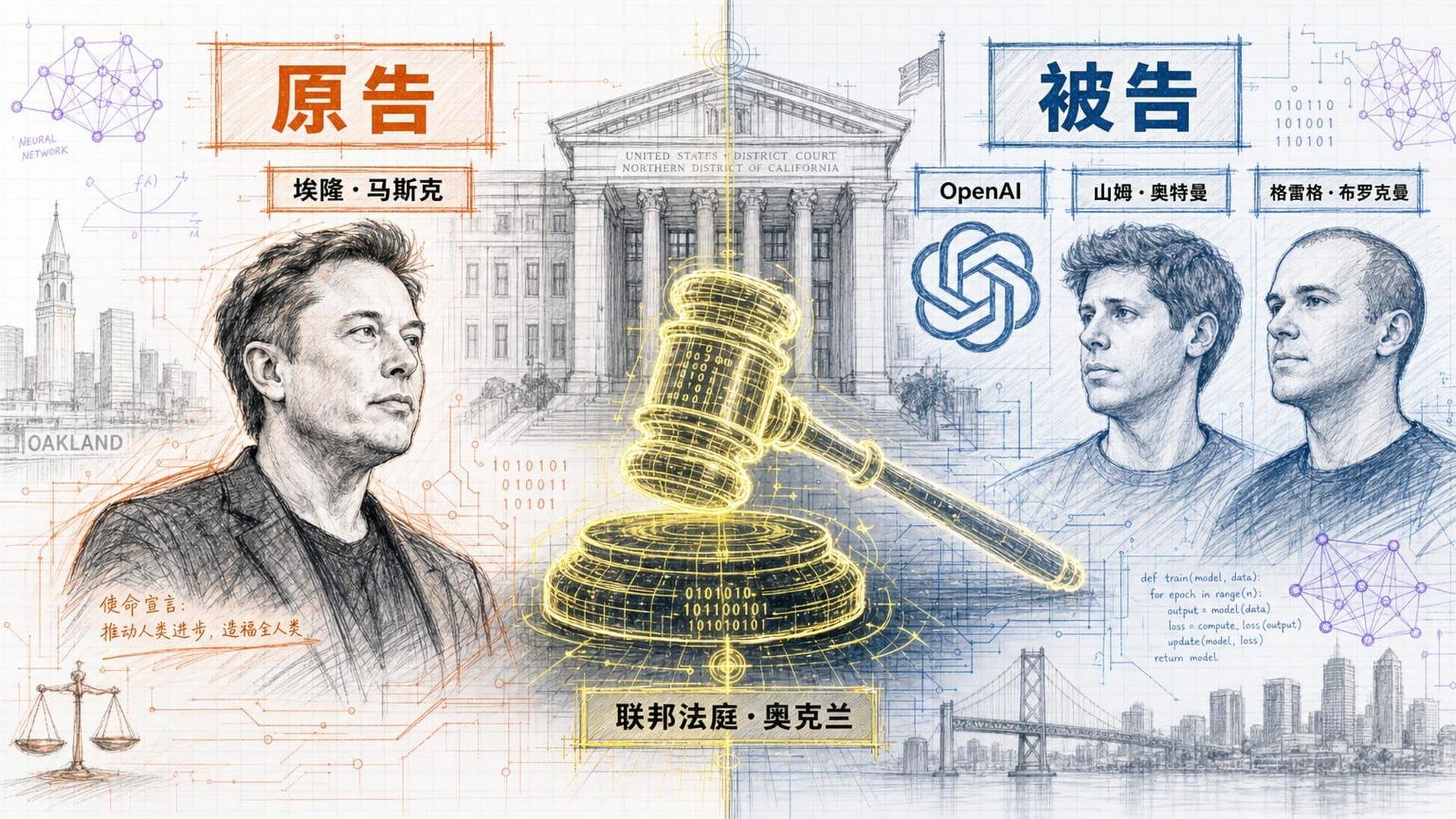 诉讼双方对立图：马斯克 vs OpenAI