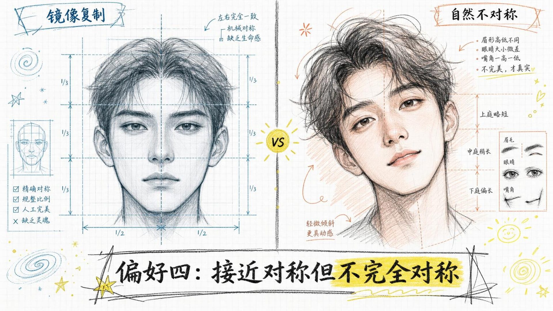完全对称的人脸与自然人脸的对比
