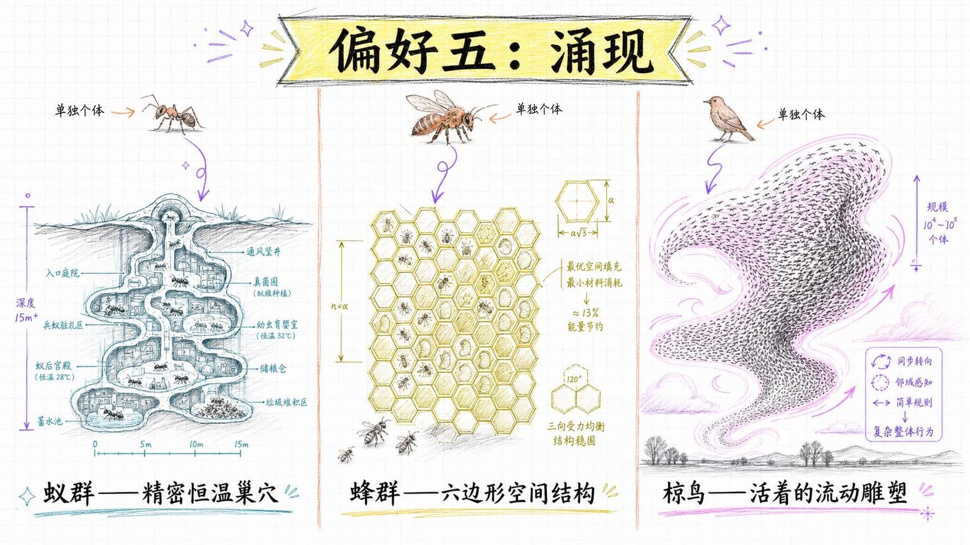 蚂蚁、蜜蜂、椋鸟群——简单个体涌现出复杂秩序