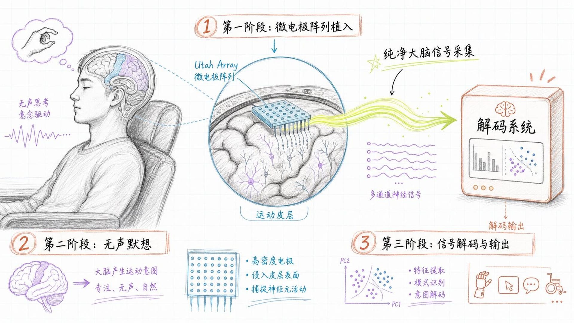 微电极阵列植入与信号采集流程