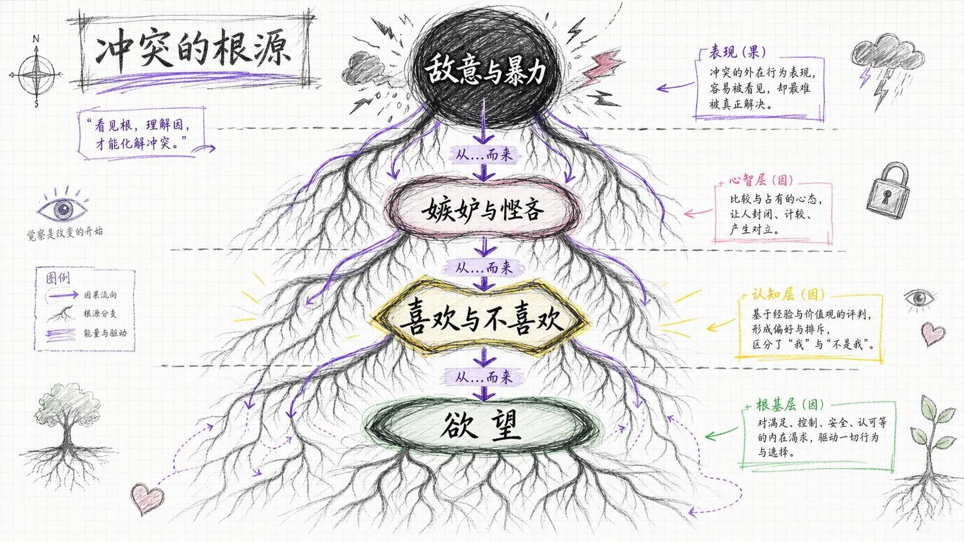 从敌意到戏论的意识因果链