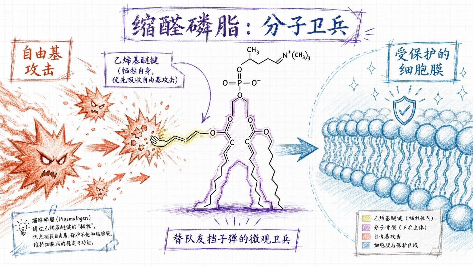 缩醛磷脂与自由基的分子防御机制