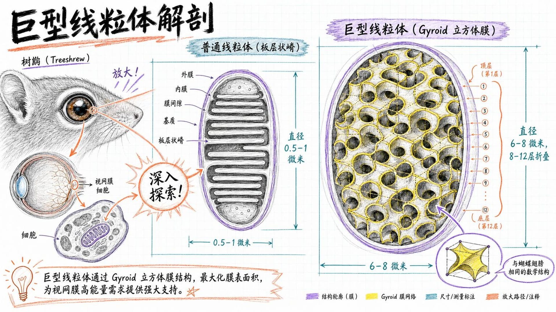 树鼩视锥细胞内的巨型线粒体剖面