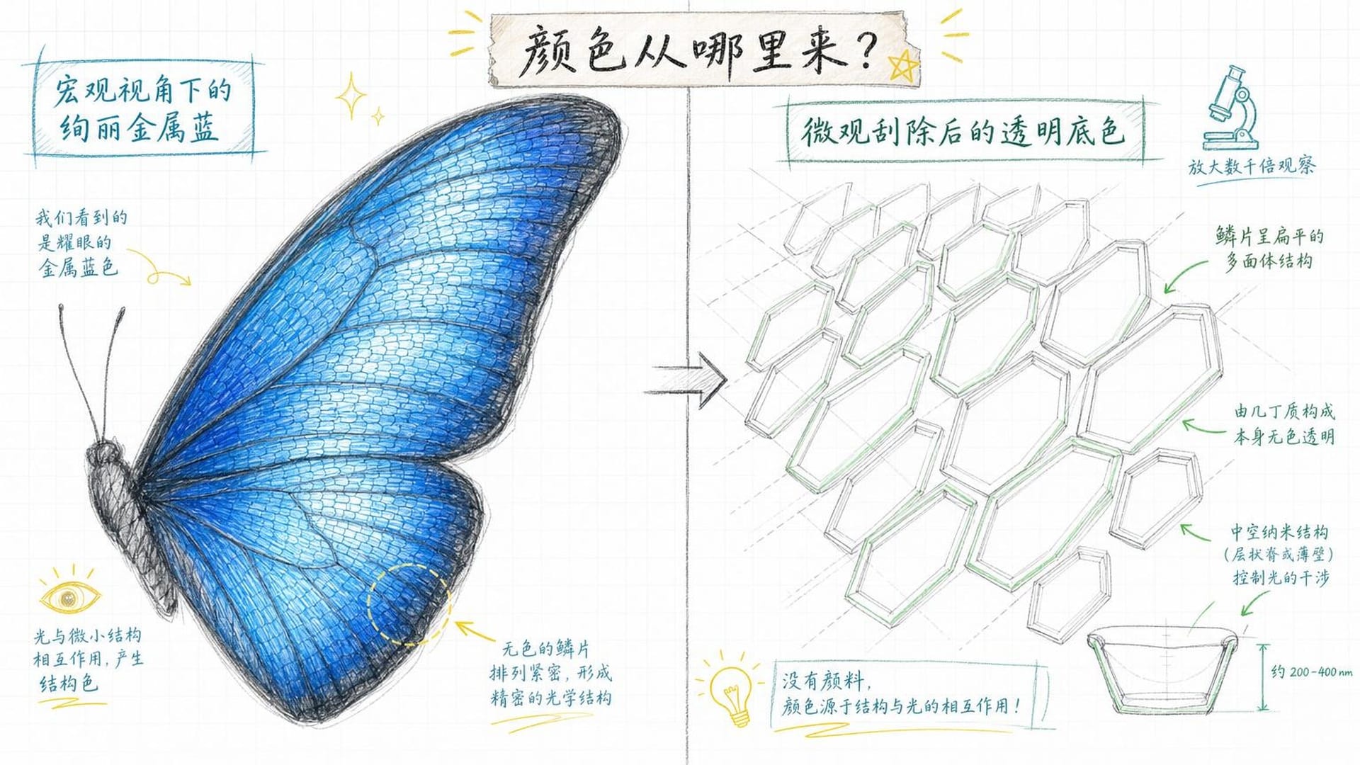 蝴蝶翅膀的宏观与微观对比