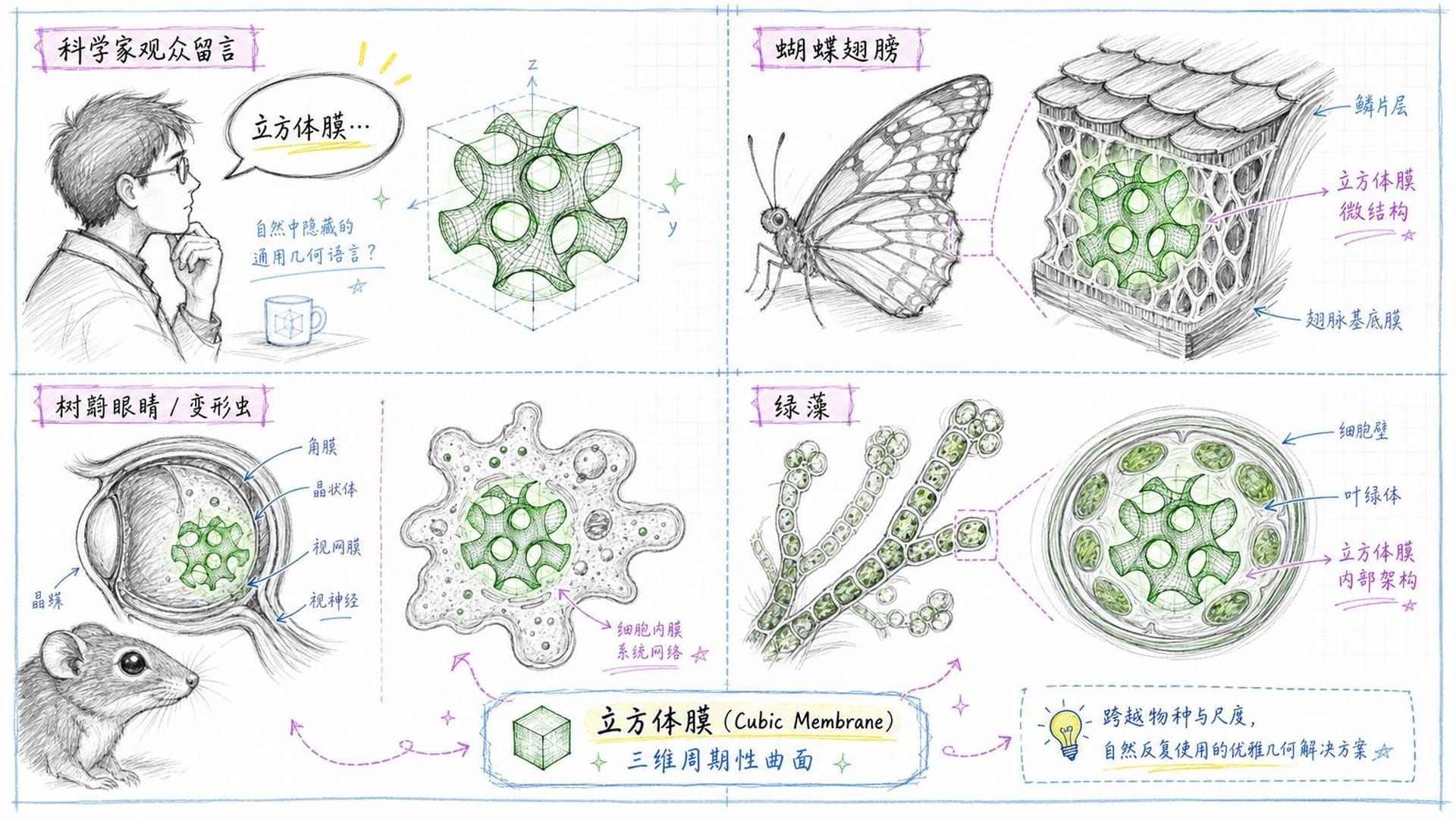 四种跨门类生物体内的立方体膜结构
