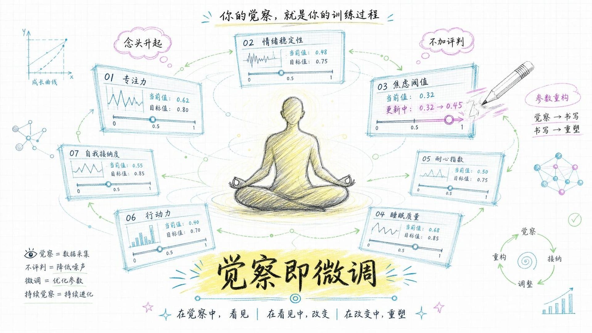 觉察如同持续微调AI参数