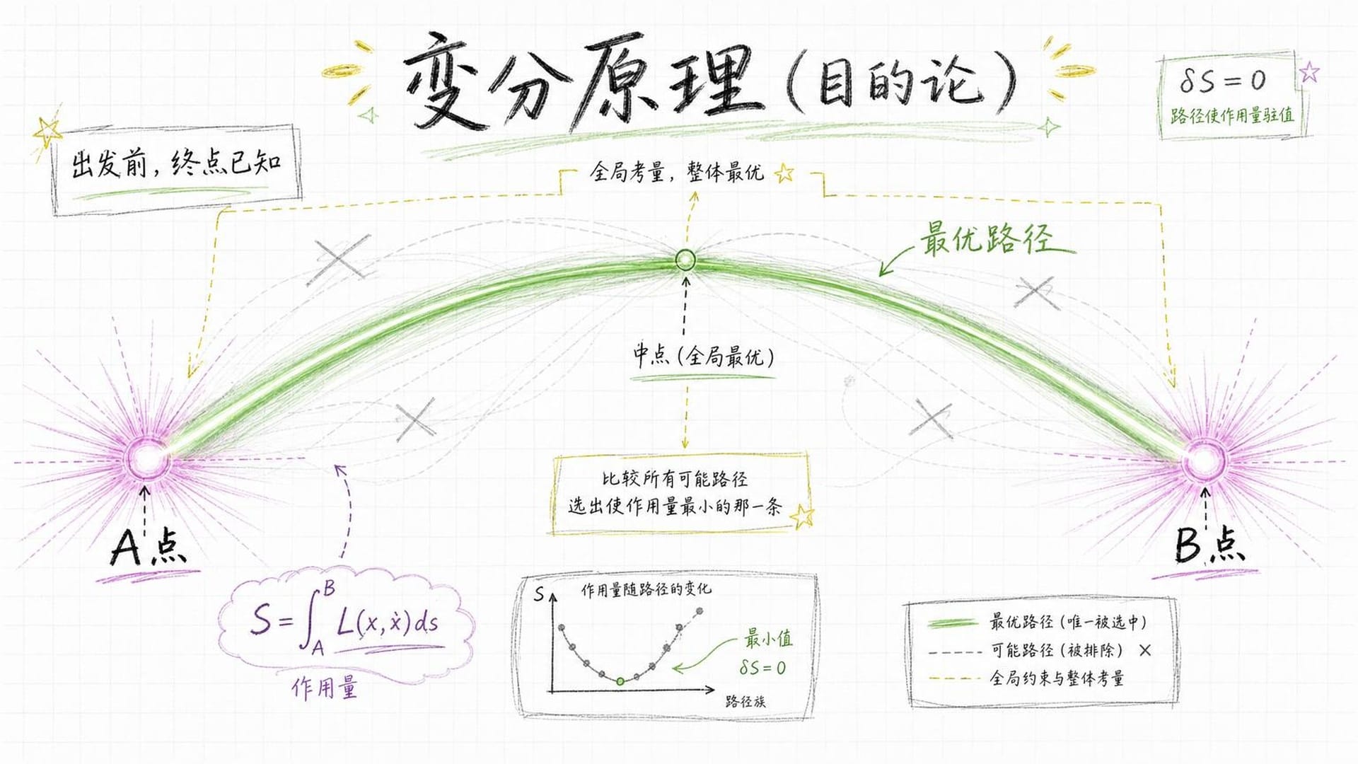 变分原理示意——起点与终点同时发光