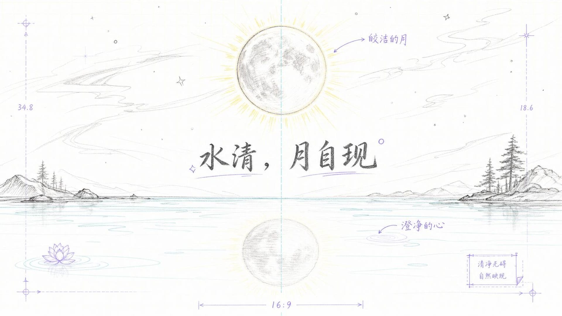 月亮映照于清澈水面