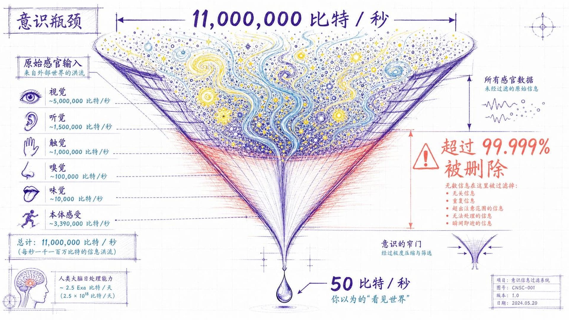 信息漏斗：从千万比特到五十比特
