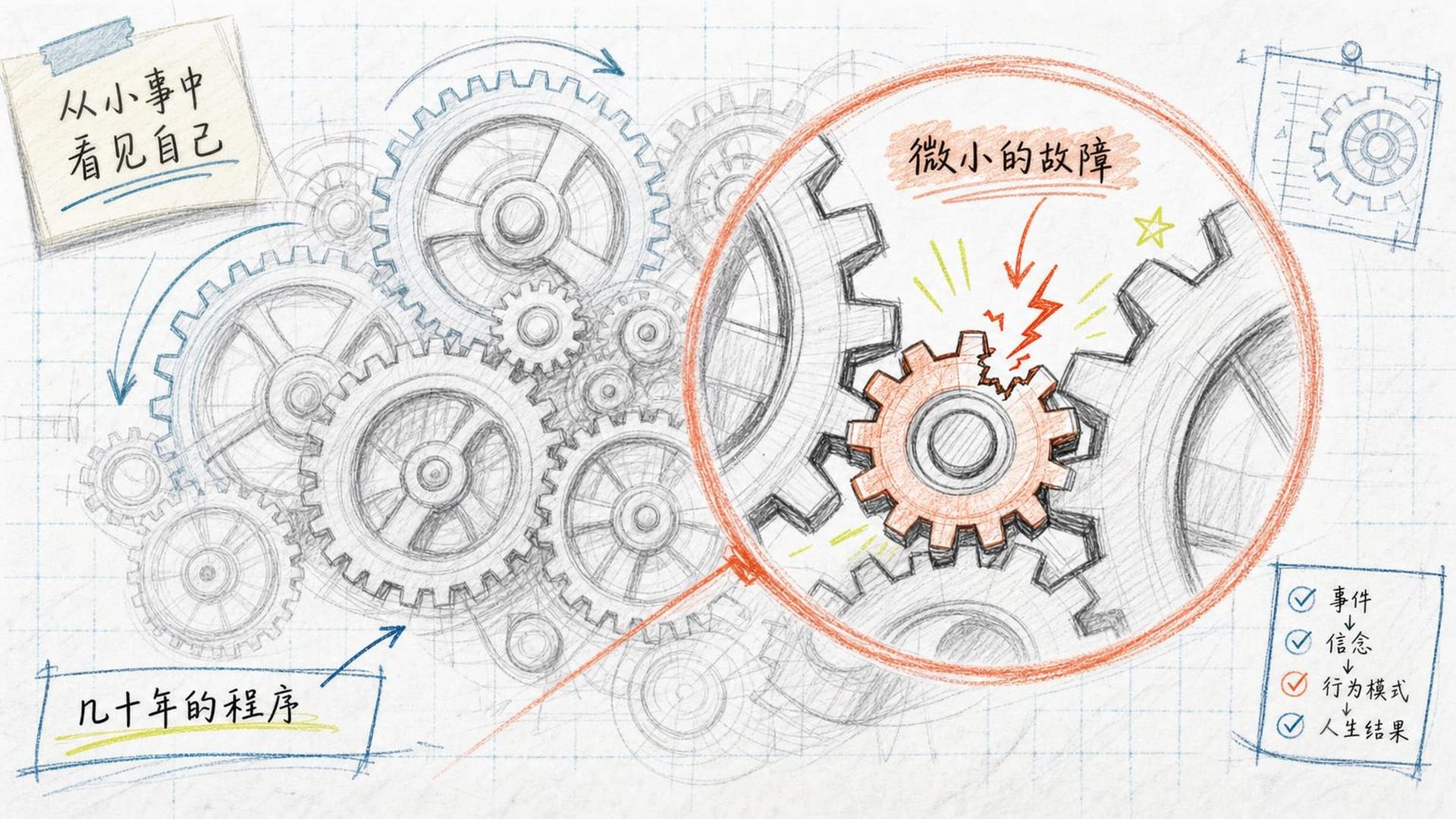 一个人正从胸口撕下发光标签,"程序已关闭"的图标悬浮其旁