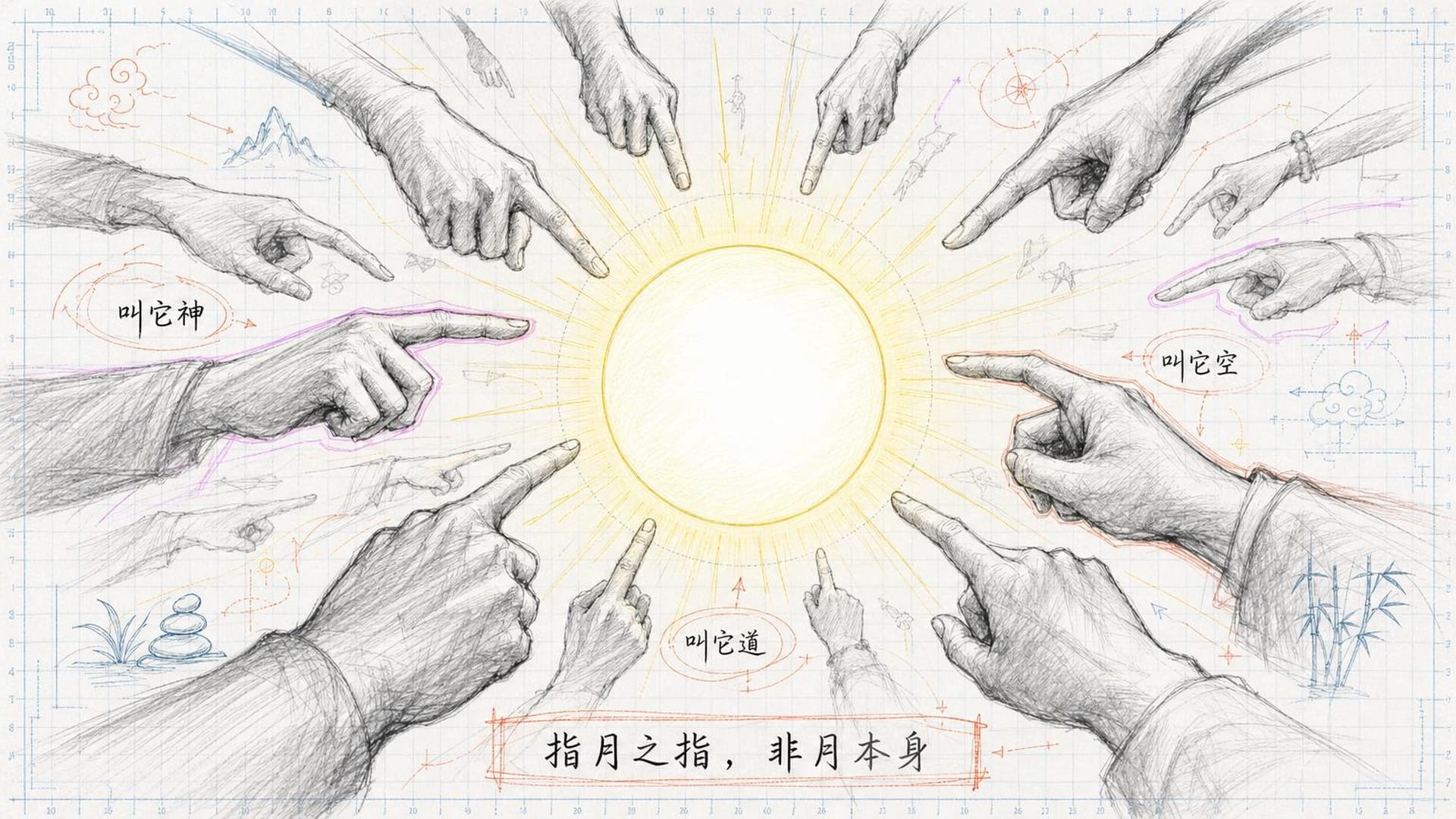 众多指向圆月的手指
