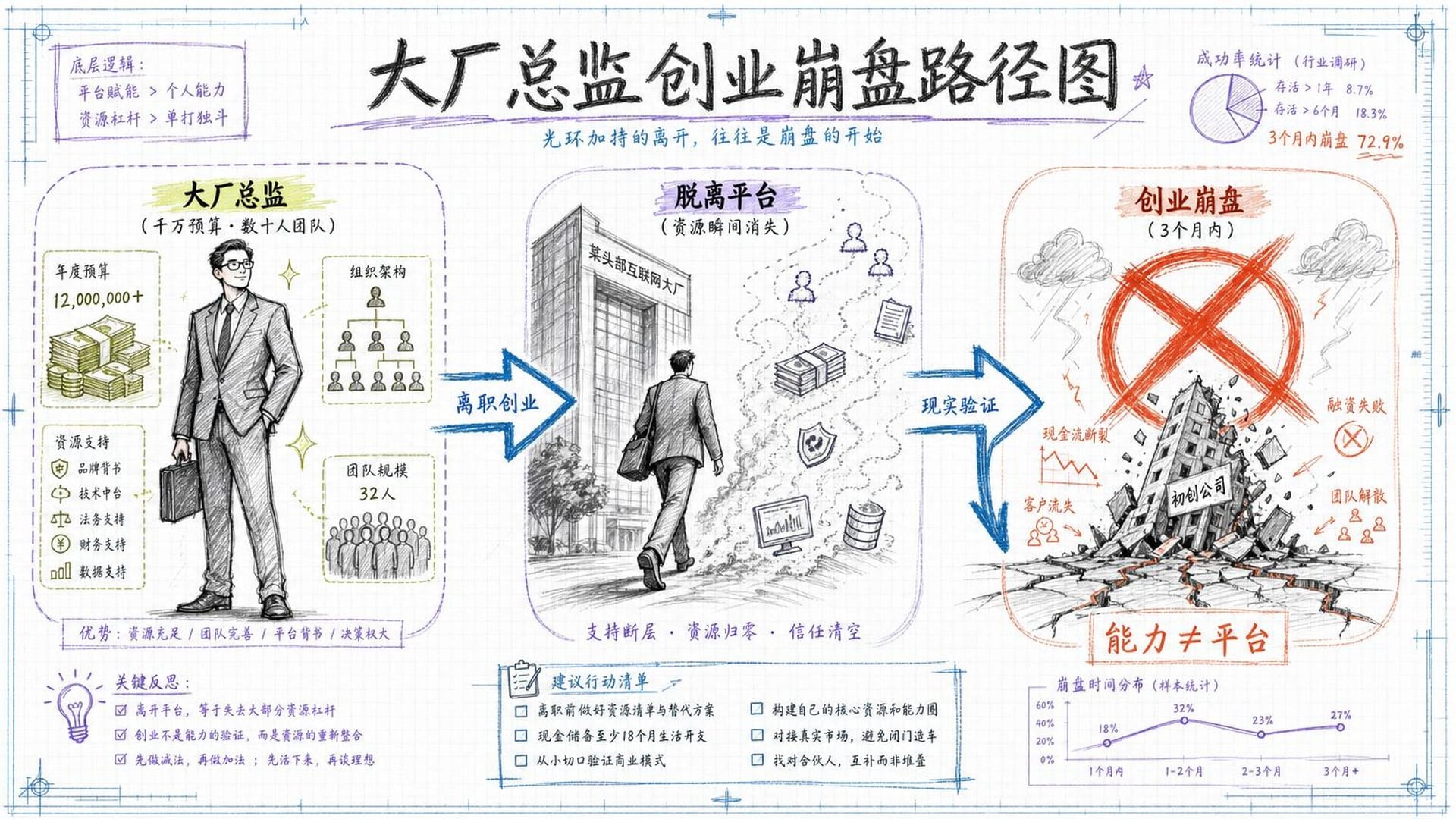 大厂总监创业崩盘流程图