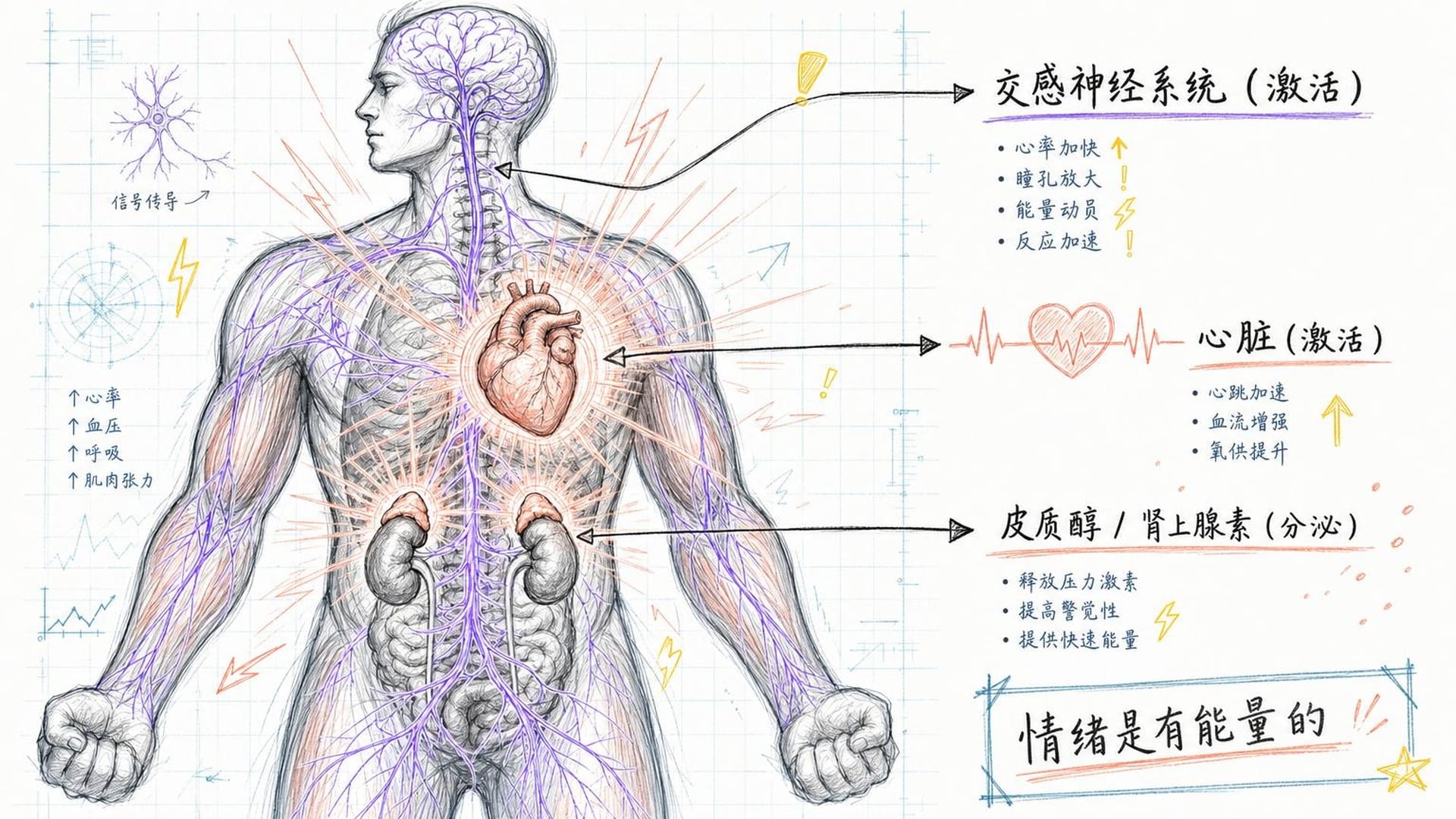 交感神经系统激活时，身体发生真实的生理变化