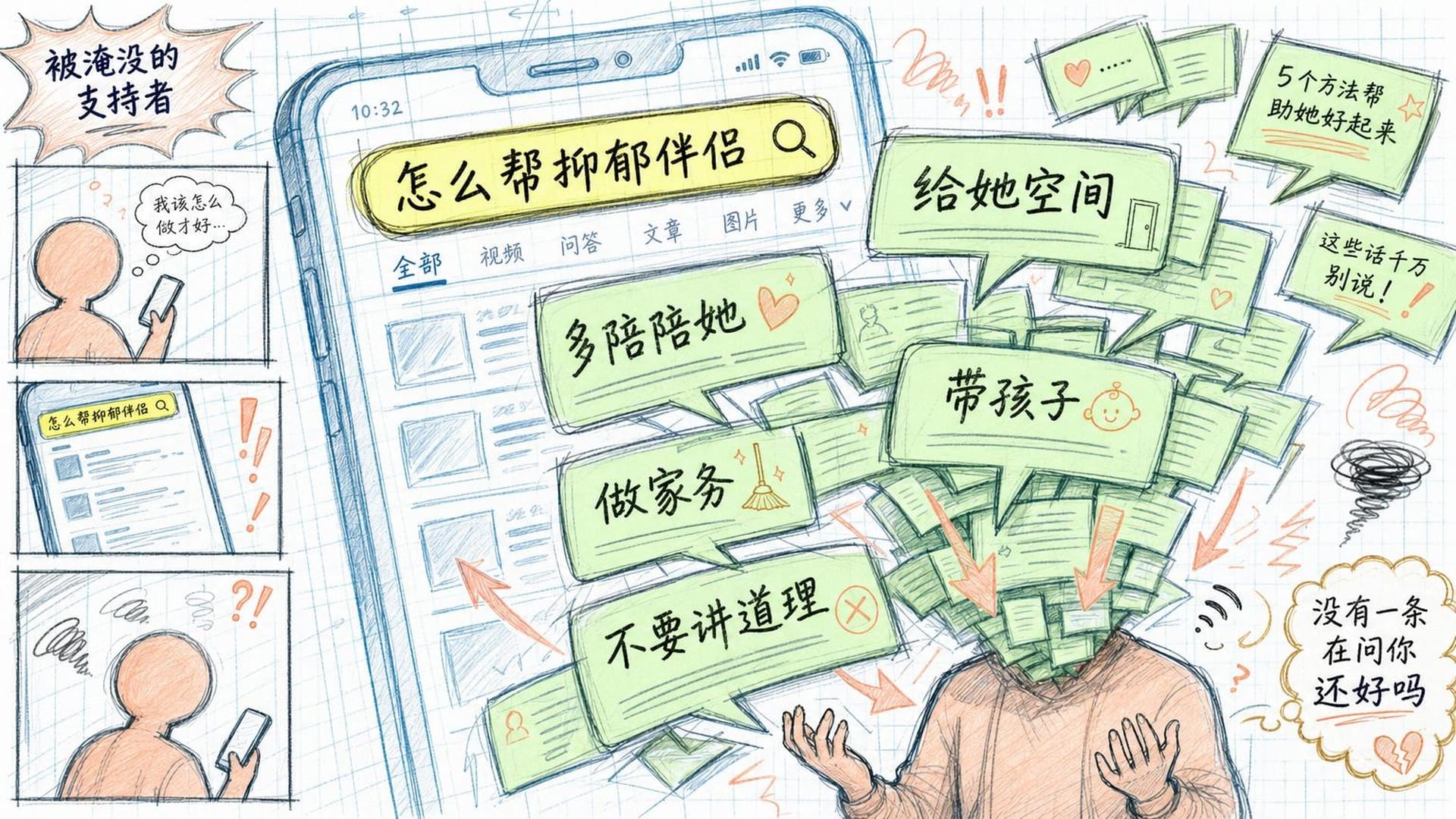 手机搜索界面放大，全是针对"她"的建议，没有人问你