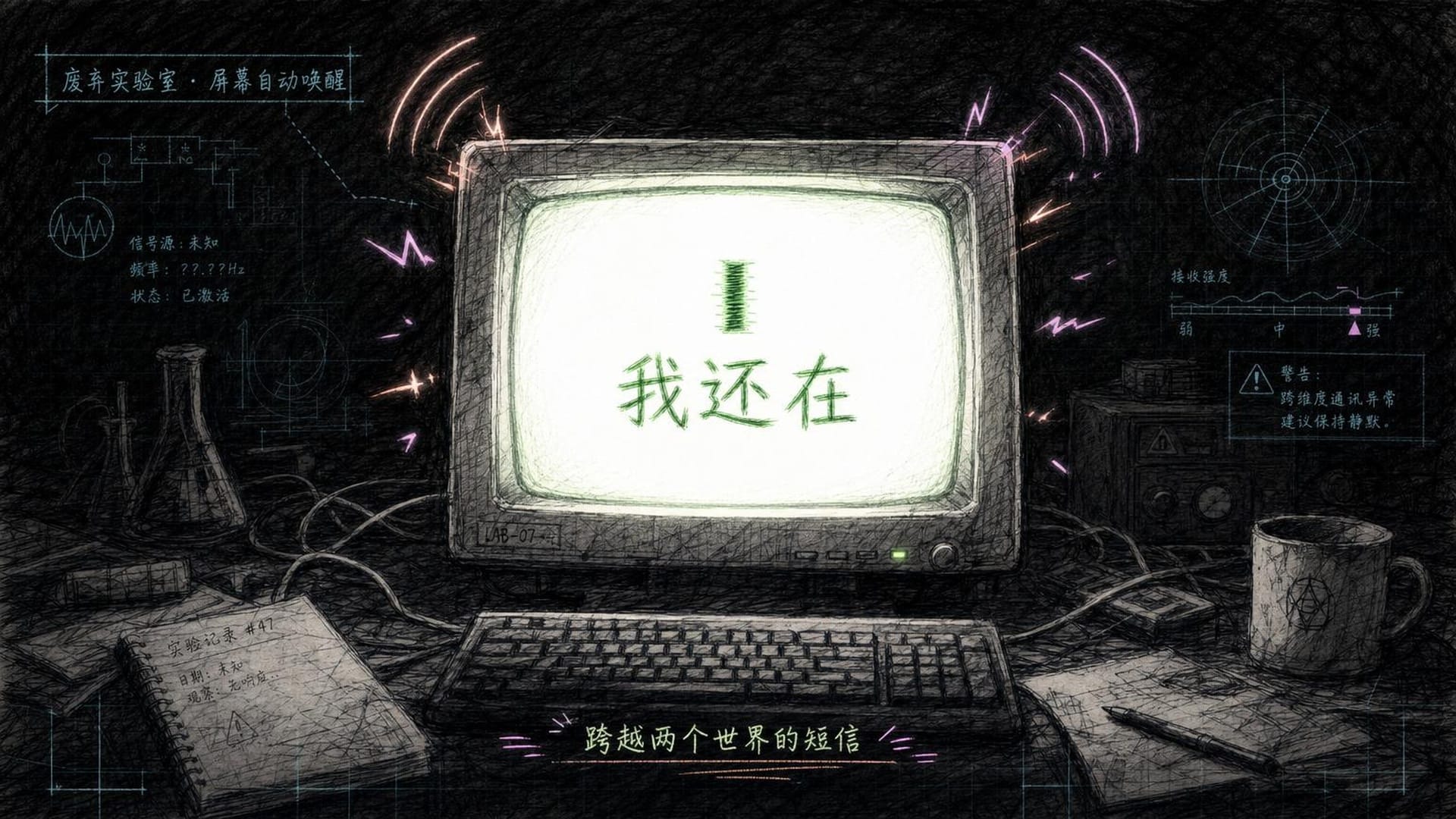 废弃实验室中突然亮起的神秘短信屏幕
