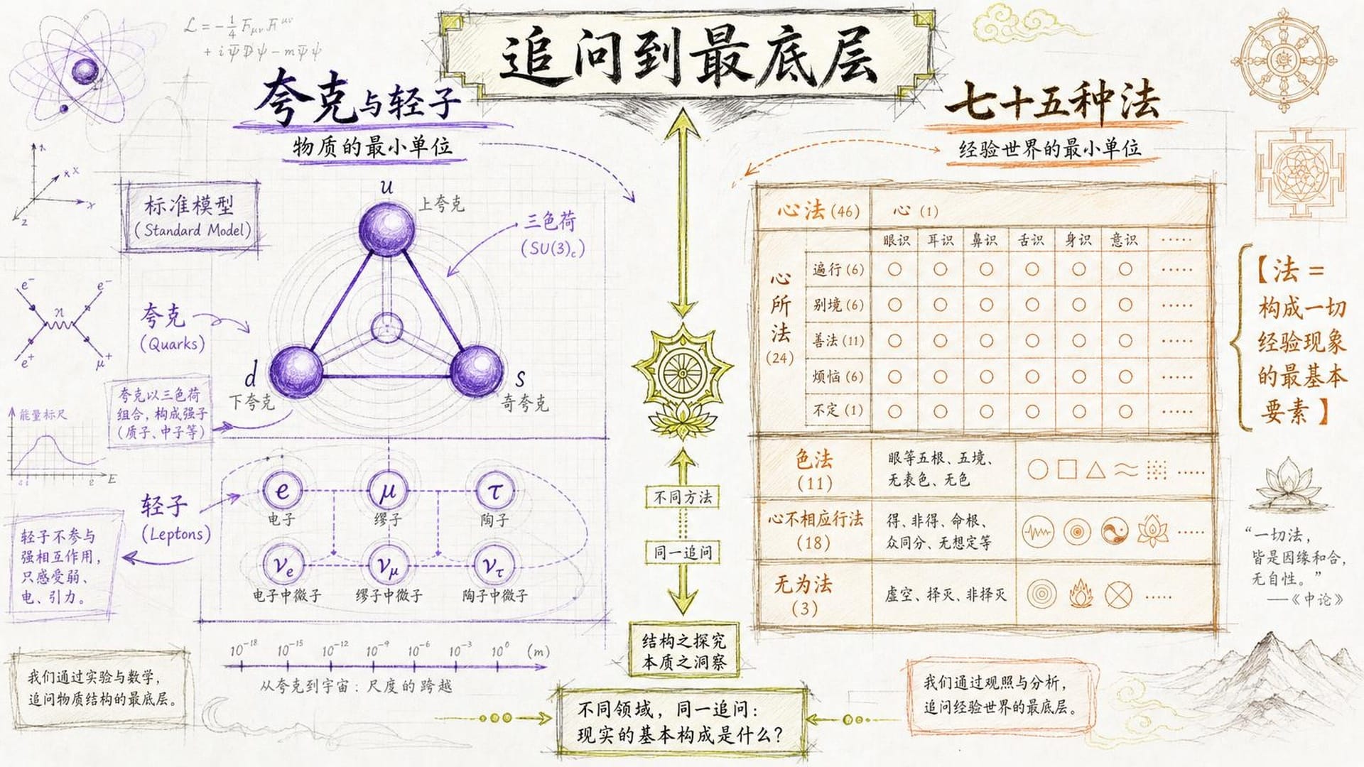 夸克与七十五法的镜像对比
