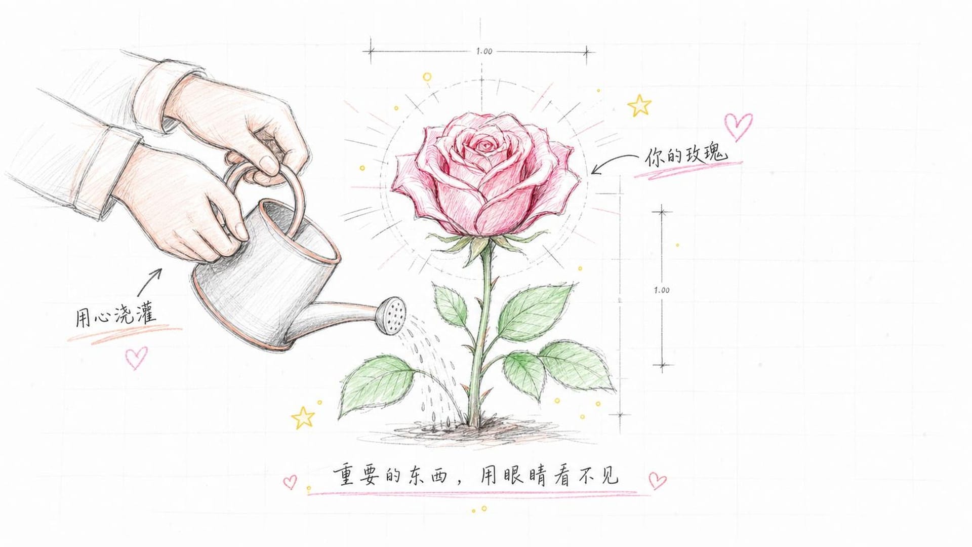 一双温暖的手，正在浇灌那朵玫瑰