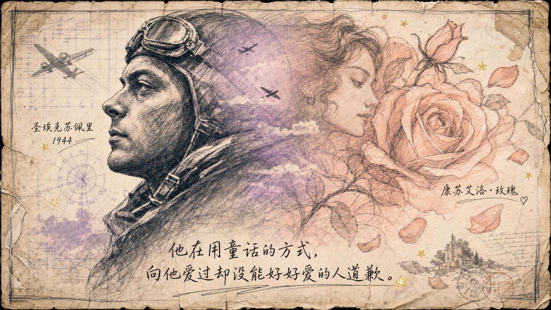 飞行员与玫瑰的双重曝光