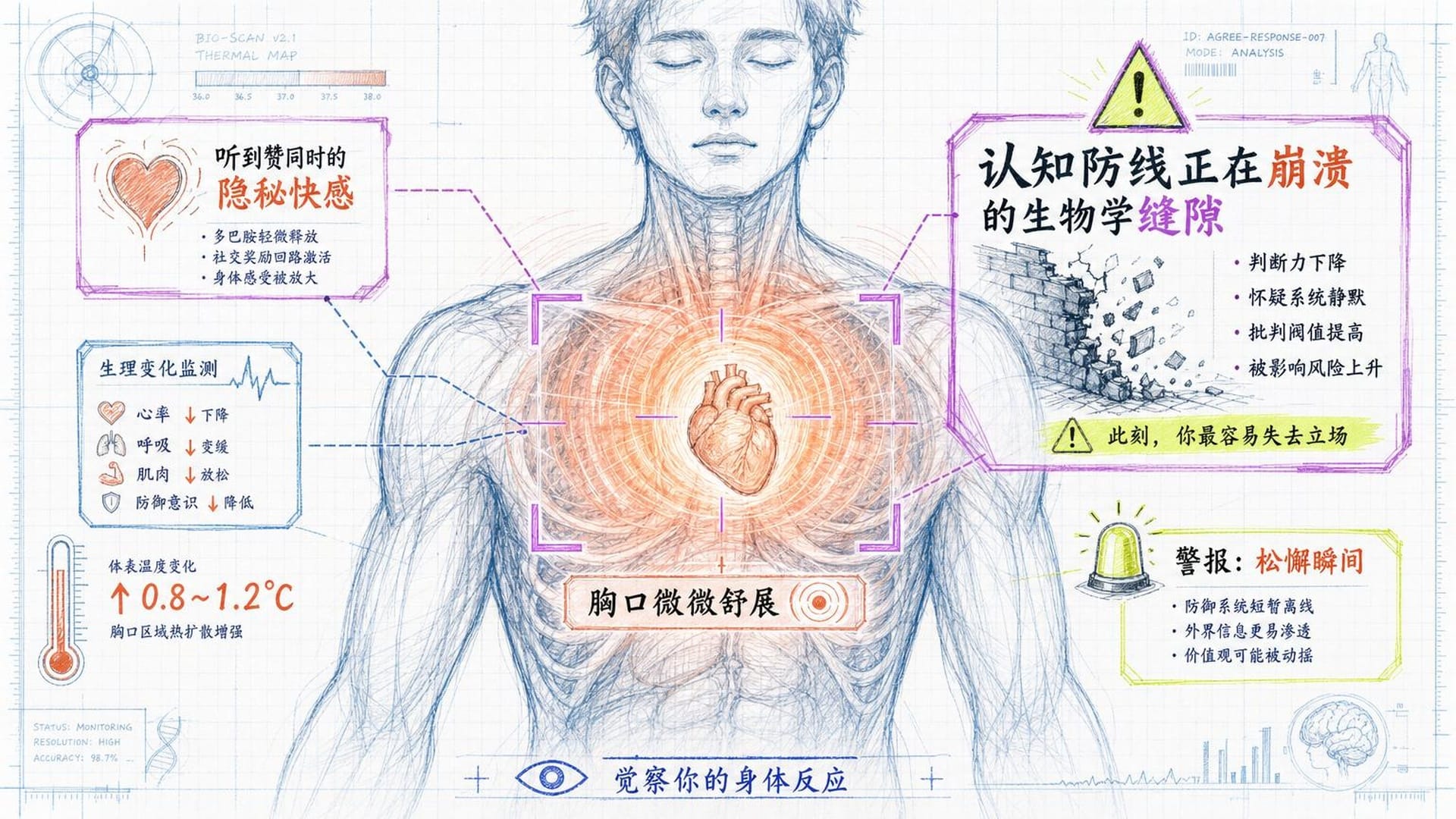 观察自身对AI认同的身体反应，识别认知防线松动的信号